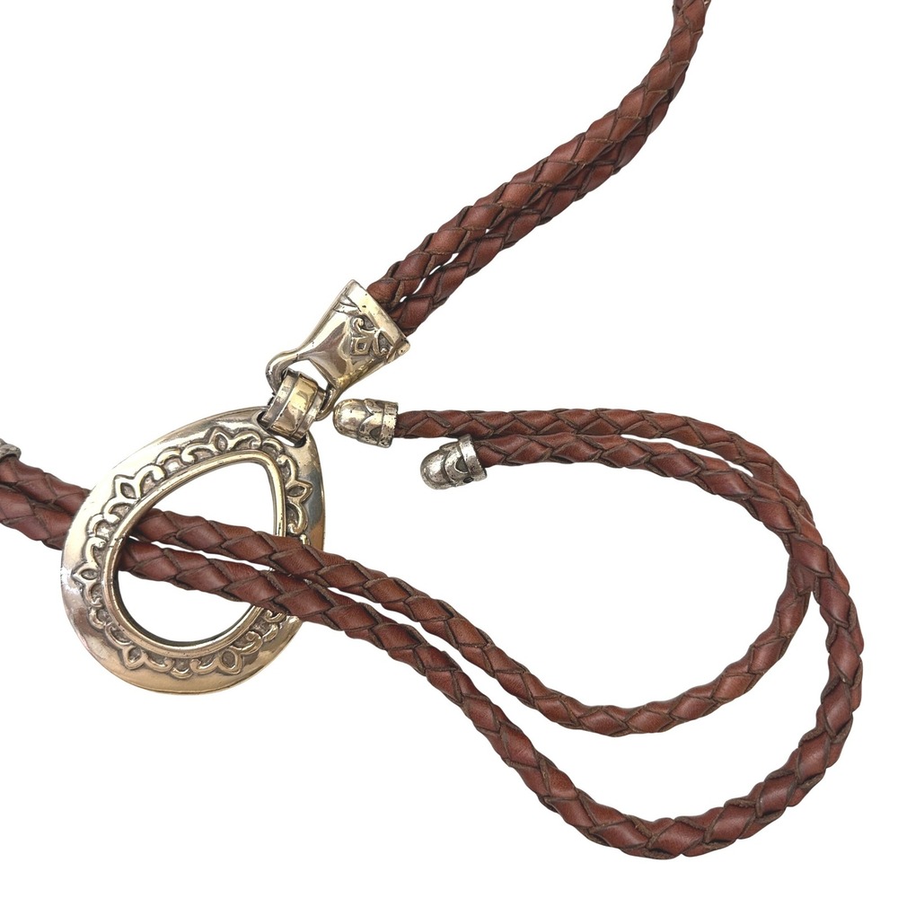Vintage 1994 Braided Leather Bolo Belt Brown Silver Western Southwestern Cinch - Picture 5 of 7